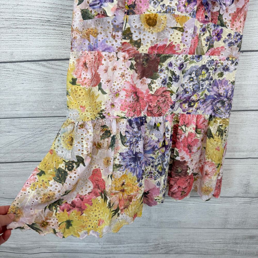 Express Women's Colorful Eyelet Lace Spring Ruffle Floral Dress Size Large - Picture 3 of 11